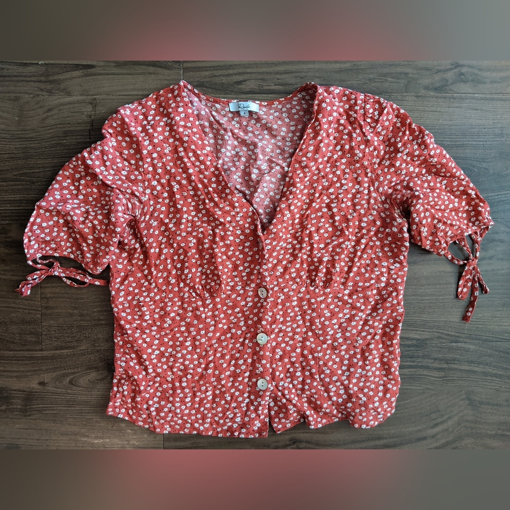 Rails - Amelia Blouse Tie Sleeves Button-Up | Size Small | Carmine Daisy Red - Picture 10 of 14